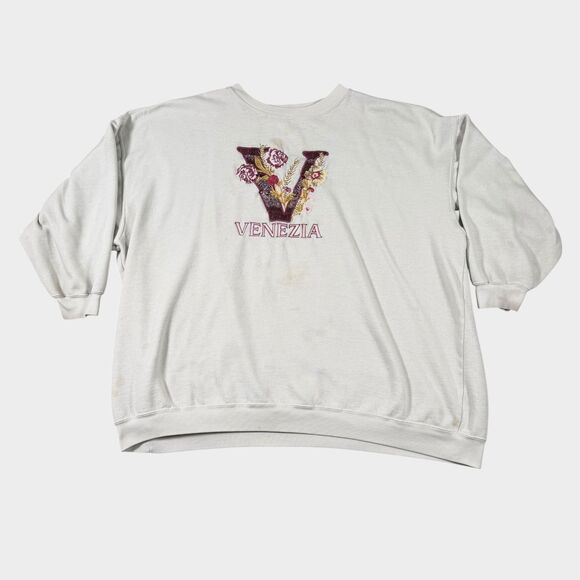 Venezia Other - Vintage Venezia Floral Embroidered Sweatshirt XXL 90s Oversized Grandpacore Gray